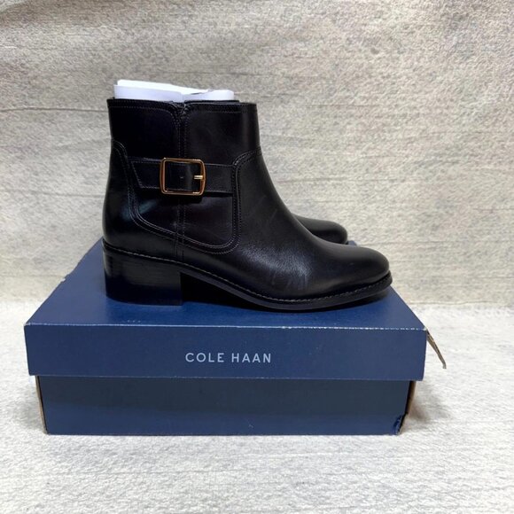 Cole Haan Shoes - Cole Haan Womens $115 Leather Thayer Buckle Ankle Boots Black Size 8.5 B NEW